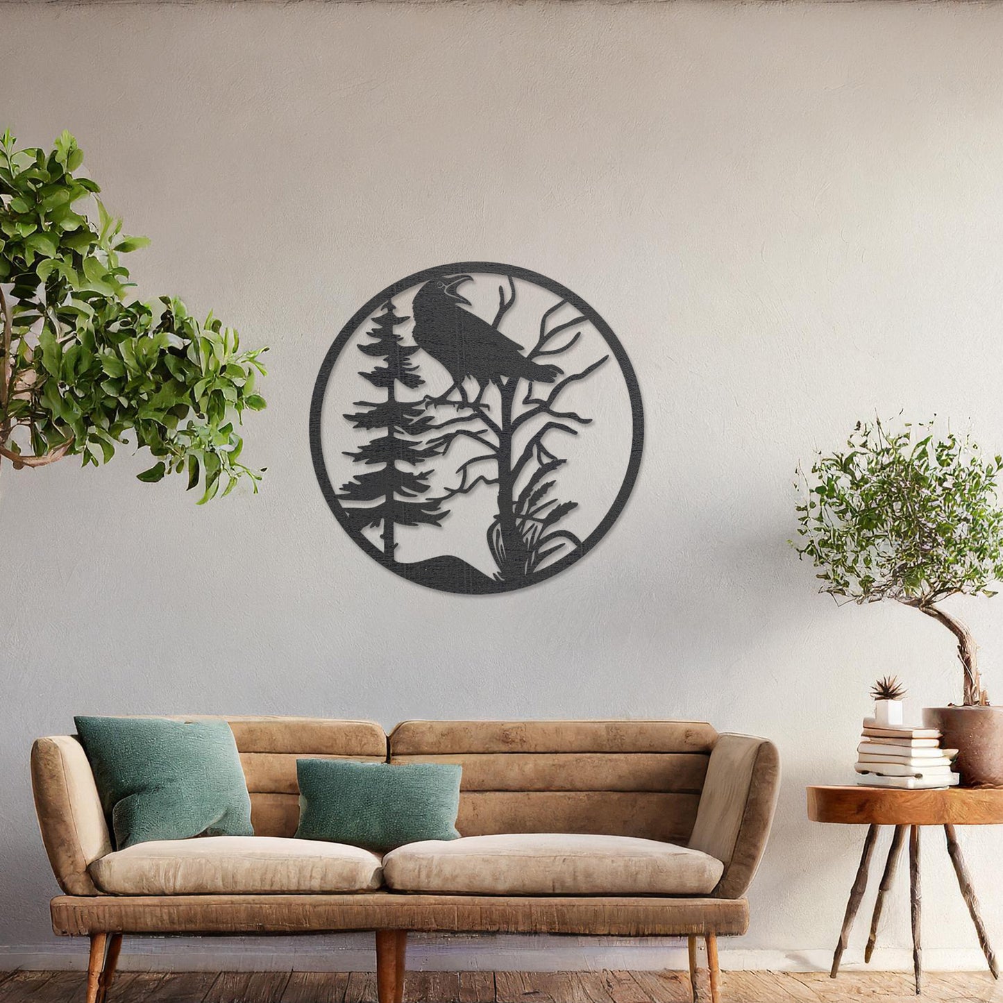 Circular Raven on Tree Wooden Wall Art - Striking and Unique Modern Art