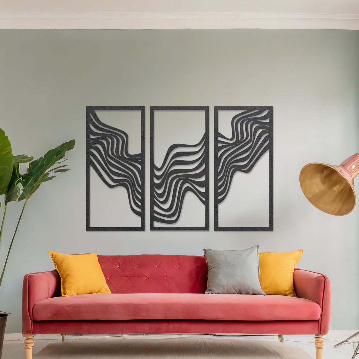 Wooden Abstract Waves Wall Art Set Hanging Modern Home Decoration