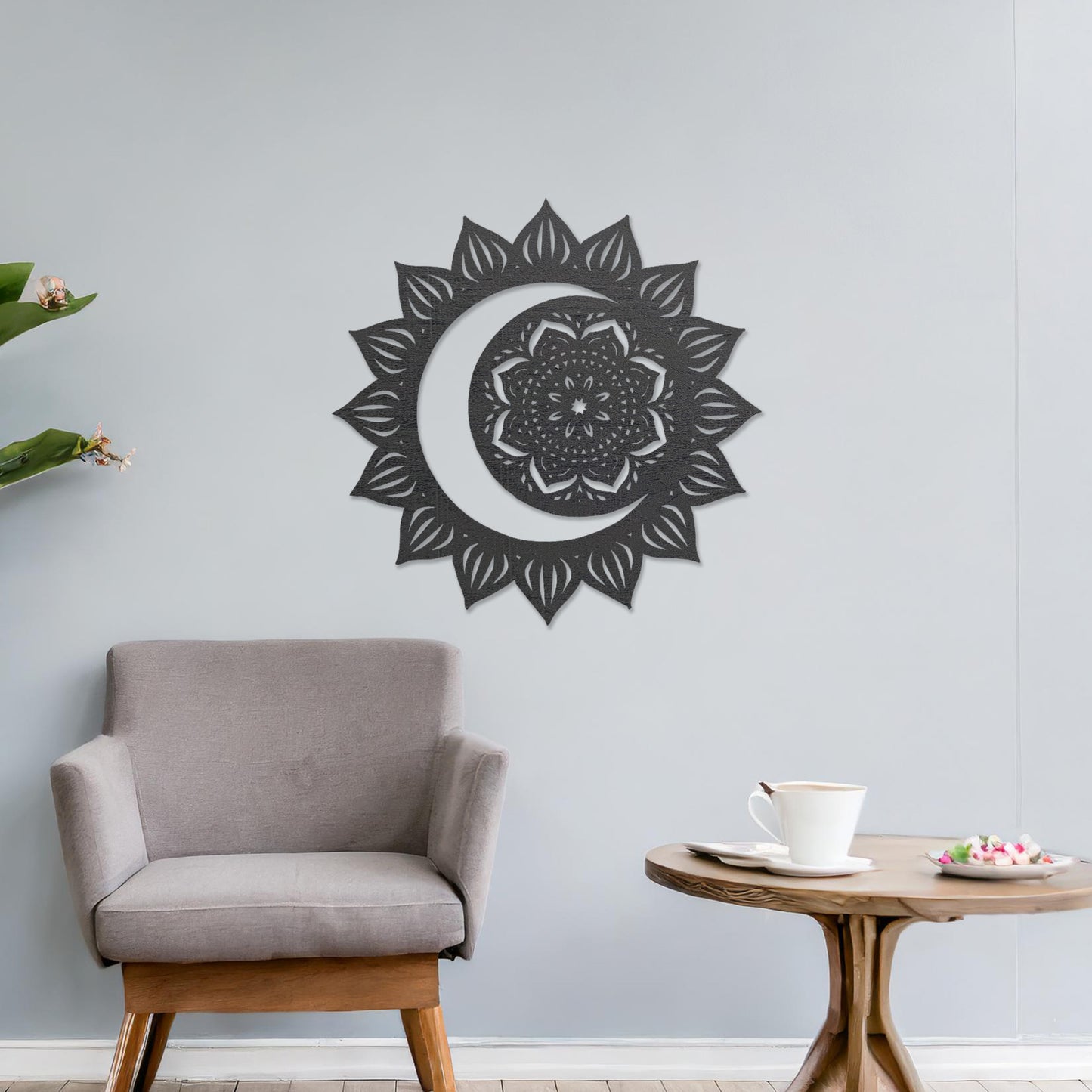 Celestial Harmony Sun Moon Mandala Wooden Wall Art - Bohemian Decor