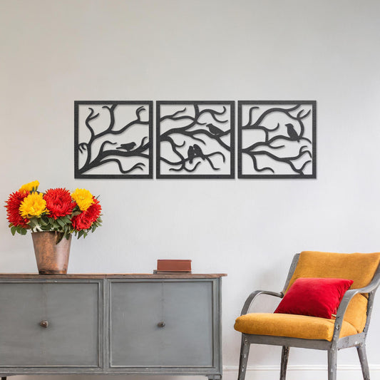 Modern Abstract Tree Branch Triptych Wall Art - Wooden Home or Office Decor