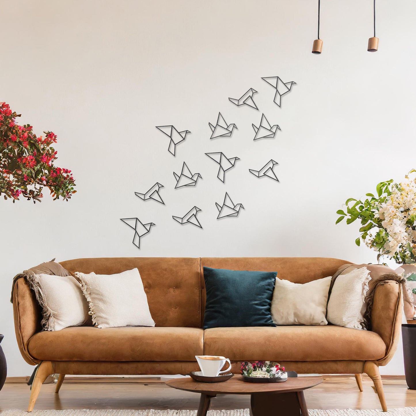 Geometric Flock of Birds Origami Cranes Modern Decoration Wooden Wall Art