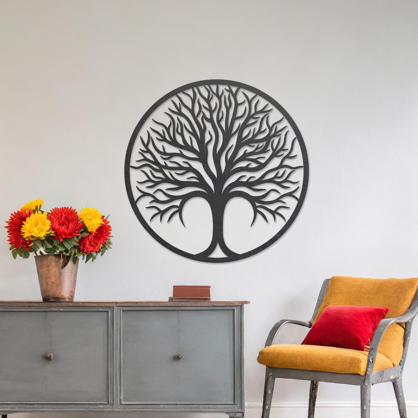 Circular Tree of Life Wooden Wall Sculpture - Rustic Elegance Wall Art