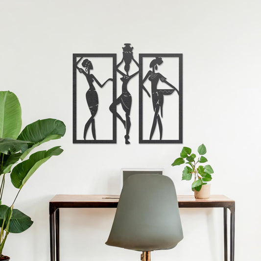 African Women Trio Wooden Wall Decor - Elegant Cultural Wall Art