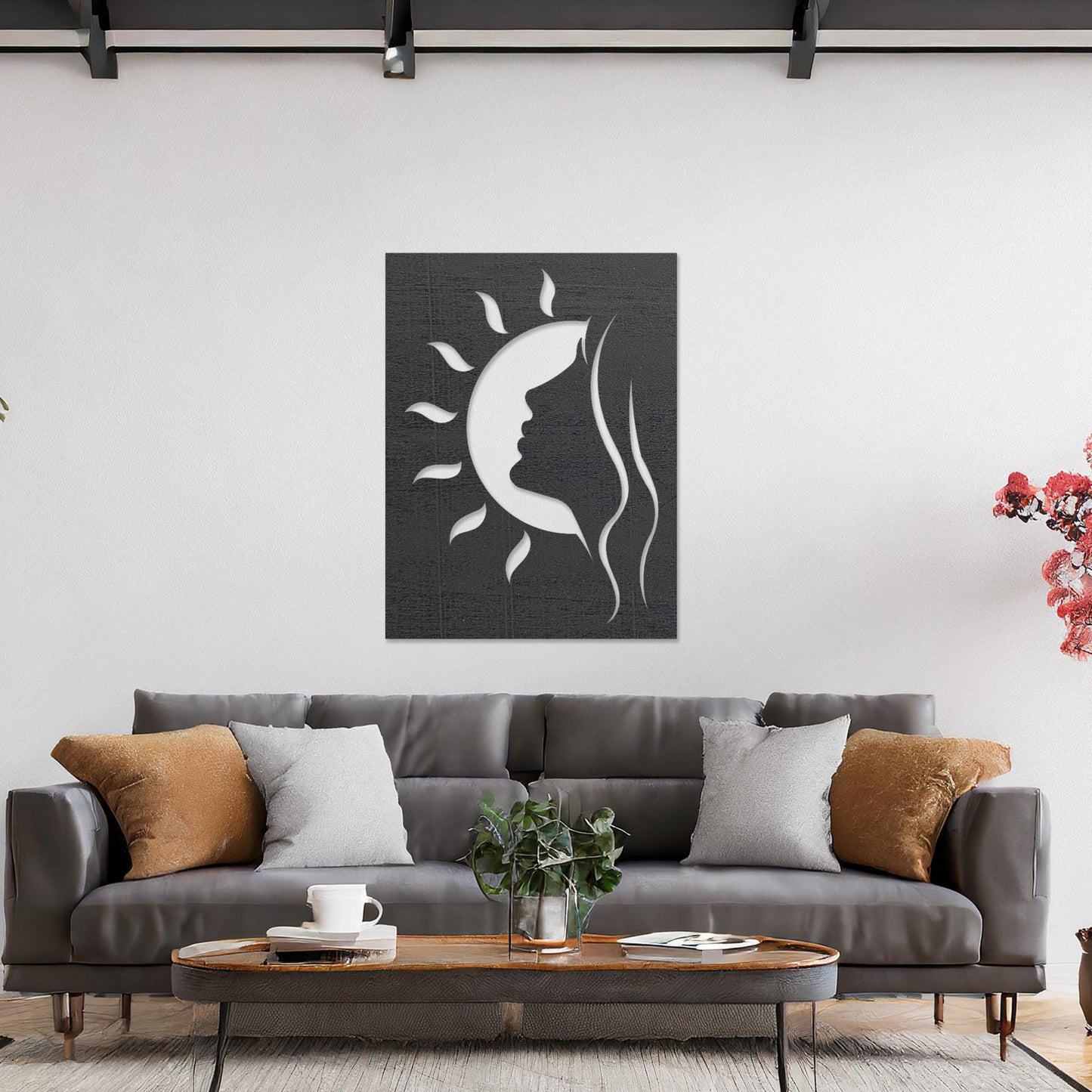 Modern Woman in Sun Wooden Wall Art - Elegant Solar Bedroom Decor