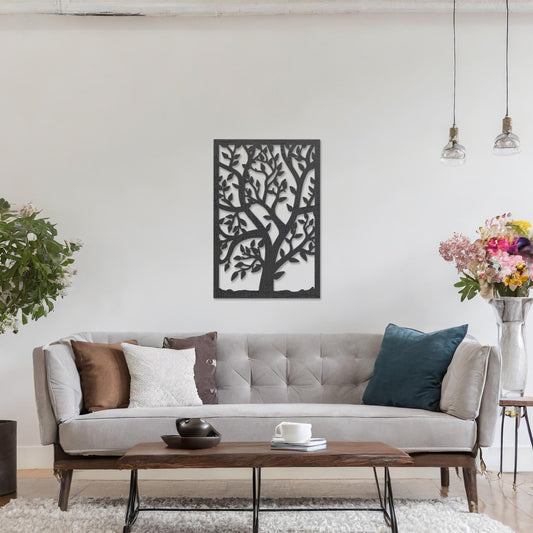 Contemporary Wooden Tree Art - Rectangular Leaf Design, Chic Home Art