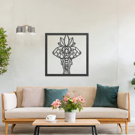 Spiritual Elephant Wooden Art - Hindu Symbol Wall Hanging Decor for Serenity