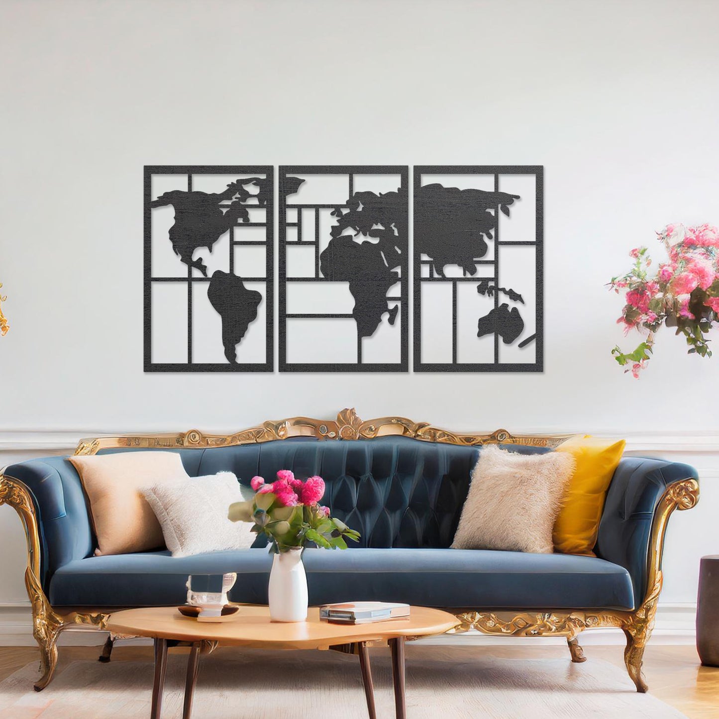 Wooden World Map Wall Art Contemporary Wall Hanging Unique Wall Art