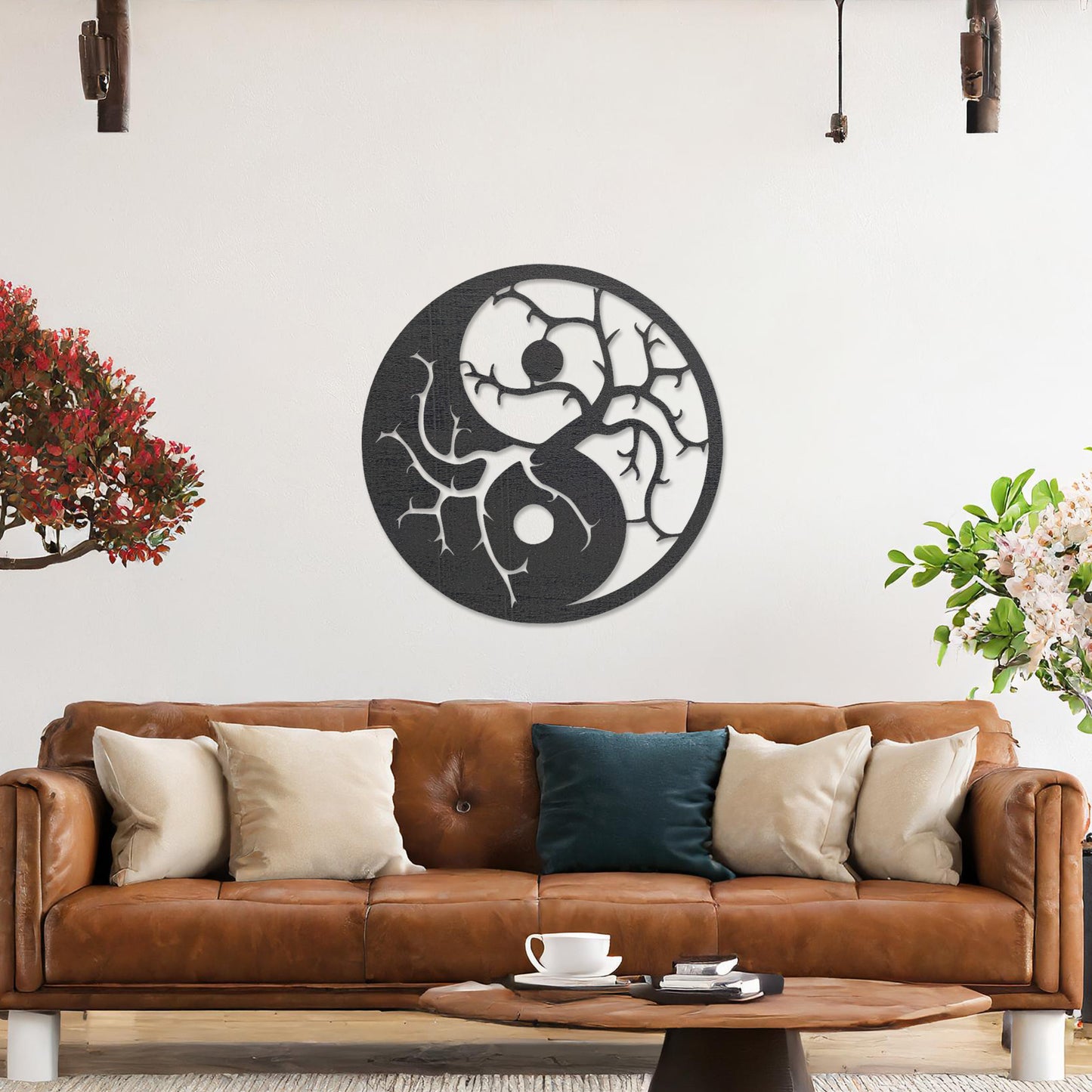 Yin Yang Tree of Life Circular Wooden Wall Art - Yoga Studio Decor