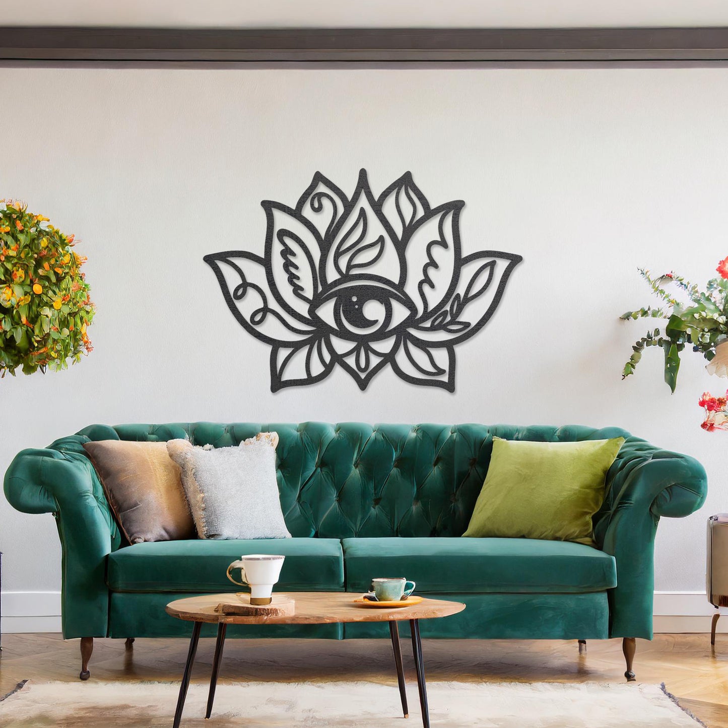 Spiritual Lotus and Eye Wooden Wall Art - Symbolic Floral Design Wall Decor