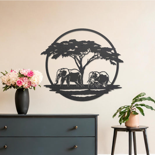 Wooden Elephants Wall Art Modern Contemporary Office Hanging Decoration