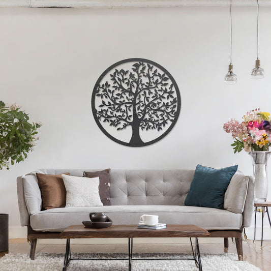 Round Wooden Tree of Life Wall Art, Spring Bloom Tree Wall Decor, Modern Art