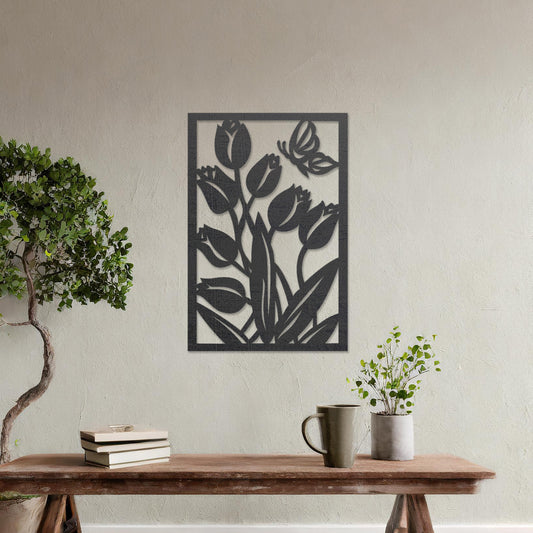 Modern Butterfly Floral Wooden Wall Hanging Decor - Chic Botanical Wall Art