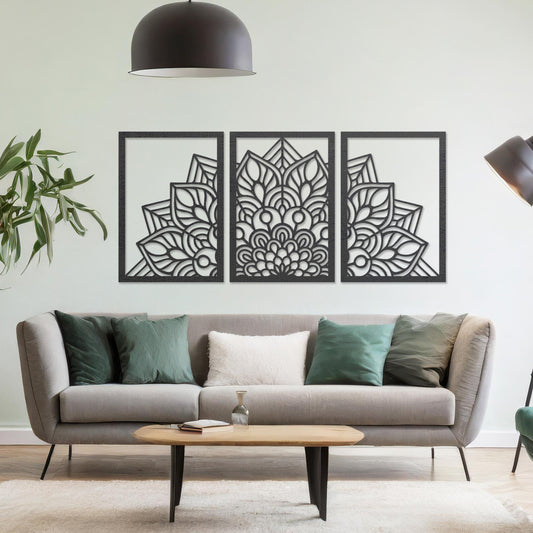 Geometric Floral Wooden Wall Art Set for Stylish Home or Office Decor