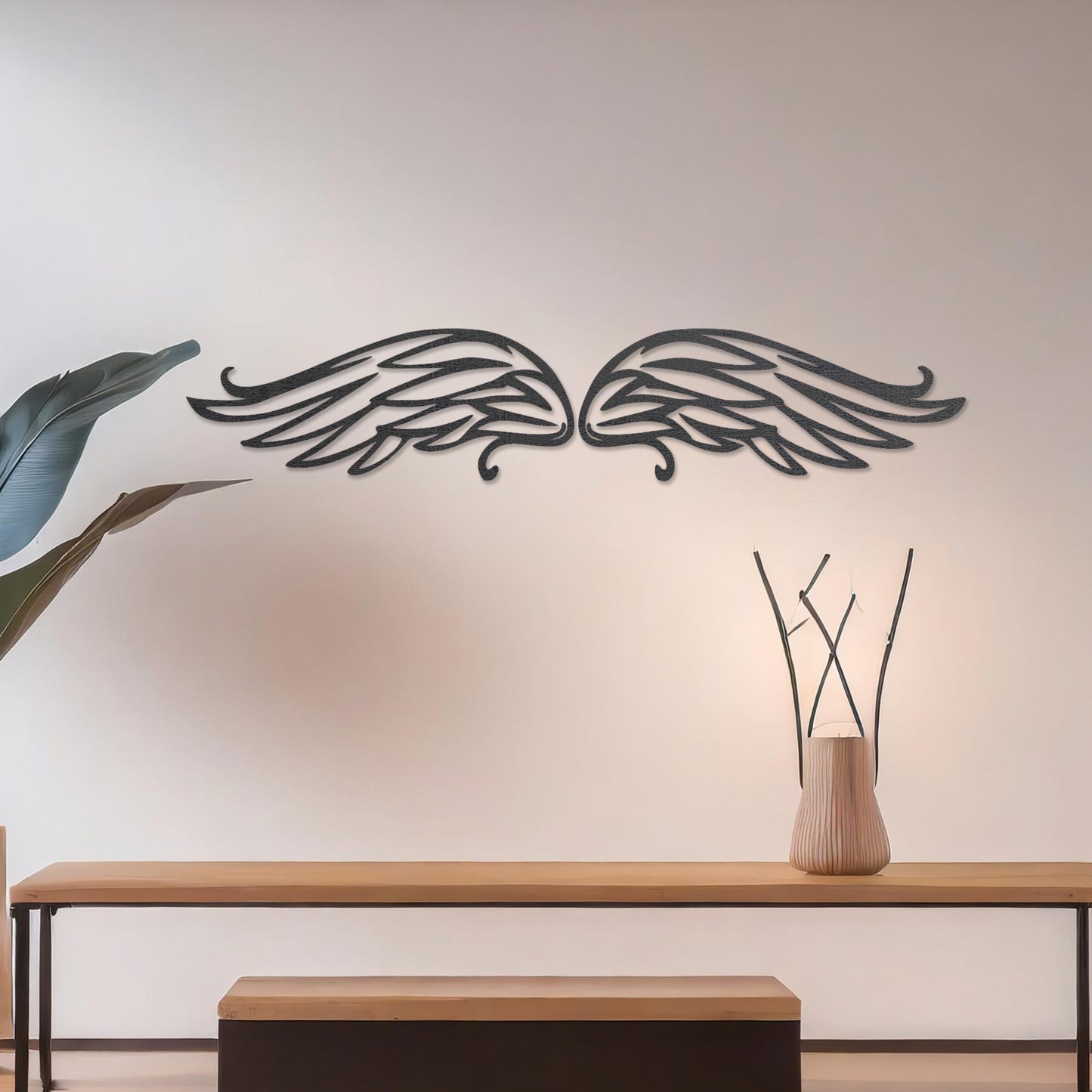 Angelic Feathered Wings Wooden Wall Art Set - Serene Bedroom Decor