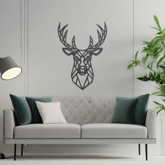 Wooden Stag Head Geometric Wall Art Home Room Wall Decor Gift for Him Idea