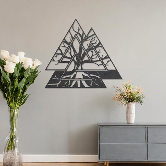 Triangular Tree of Life Wood Wall Art - Modern Geometric Wall Decor