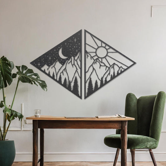 Wooden Sun and Moon Wall Art Hanging Modern Contemporary Wall Art Set