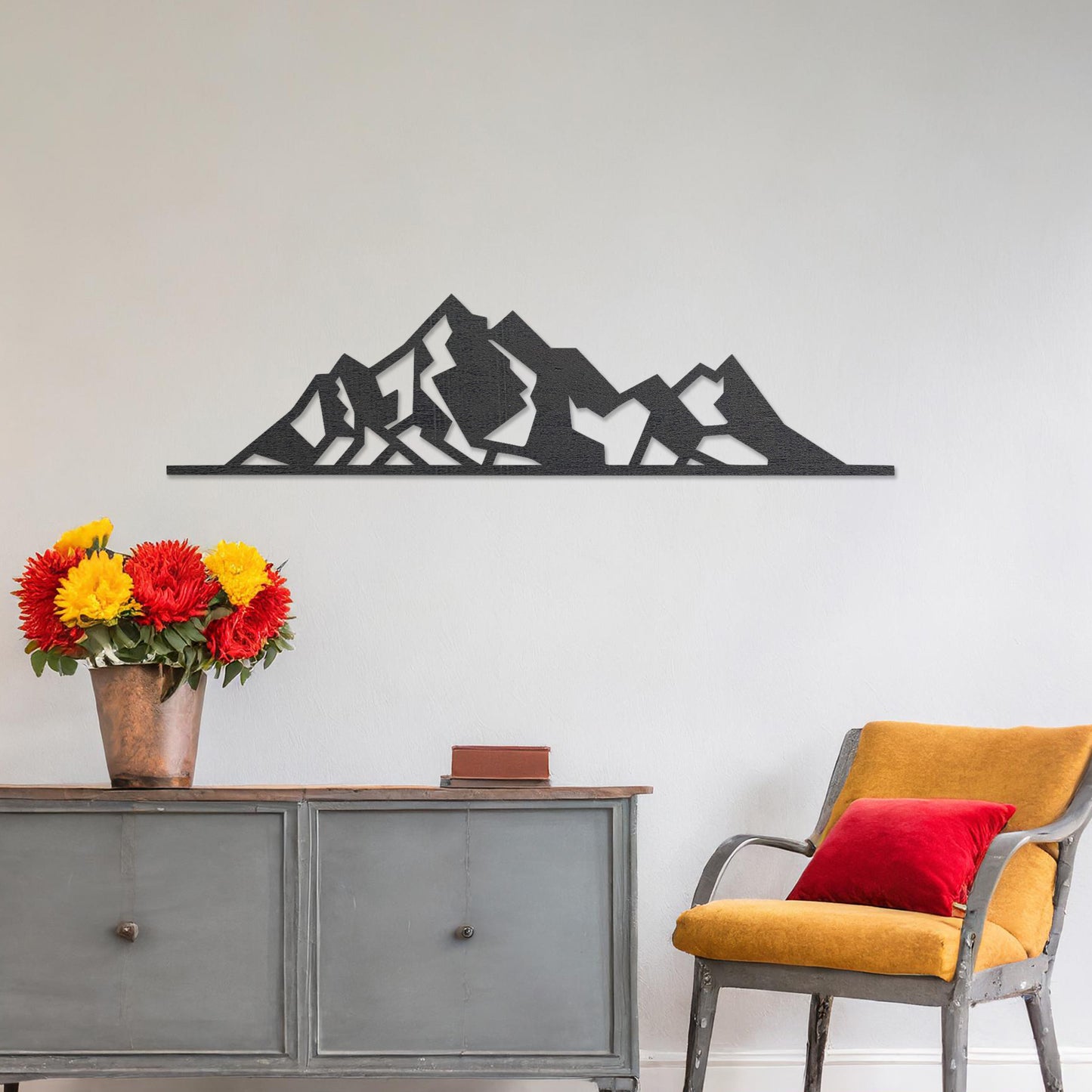 Minimalist Mountain Range Wooden Wall Art - Geometric Alpine Room Decor