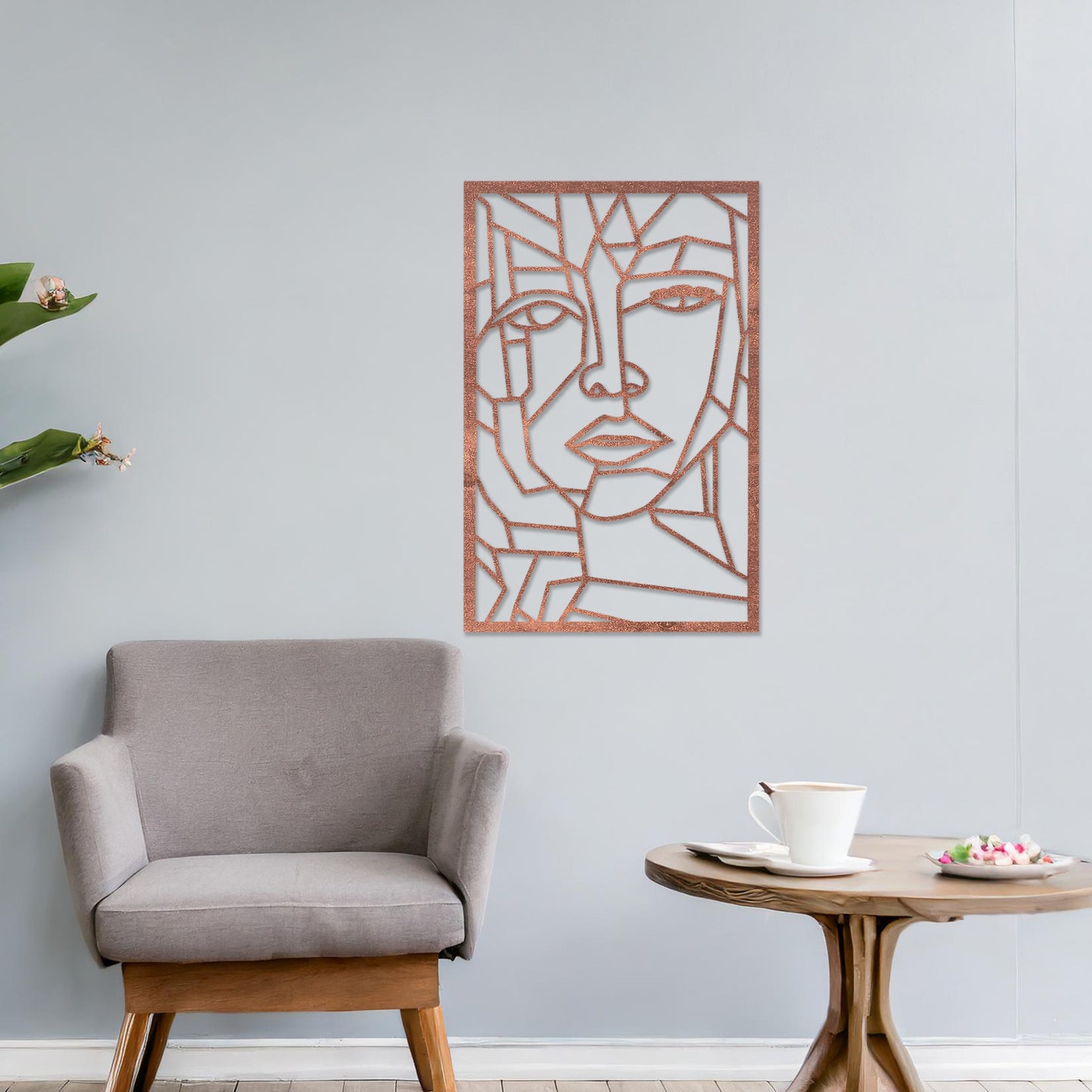 Geometric Womans Face Wooden Line Wall Art - Modernist Portrait Panel