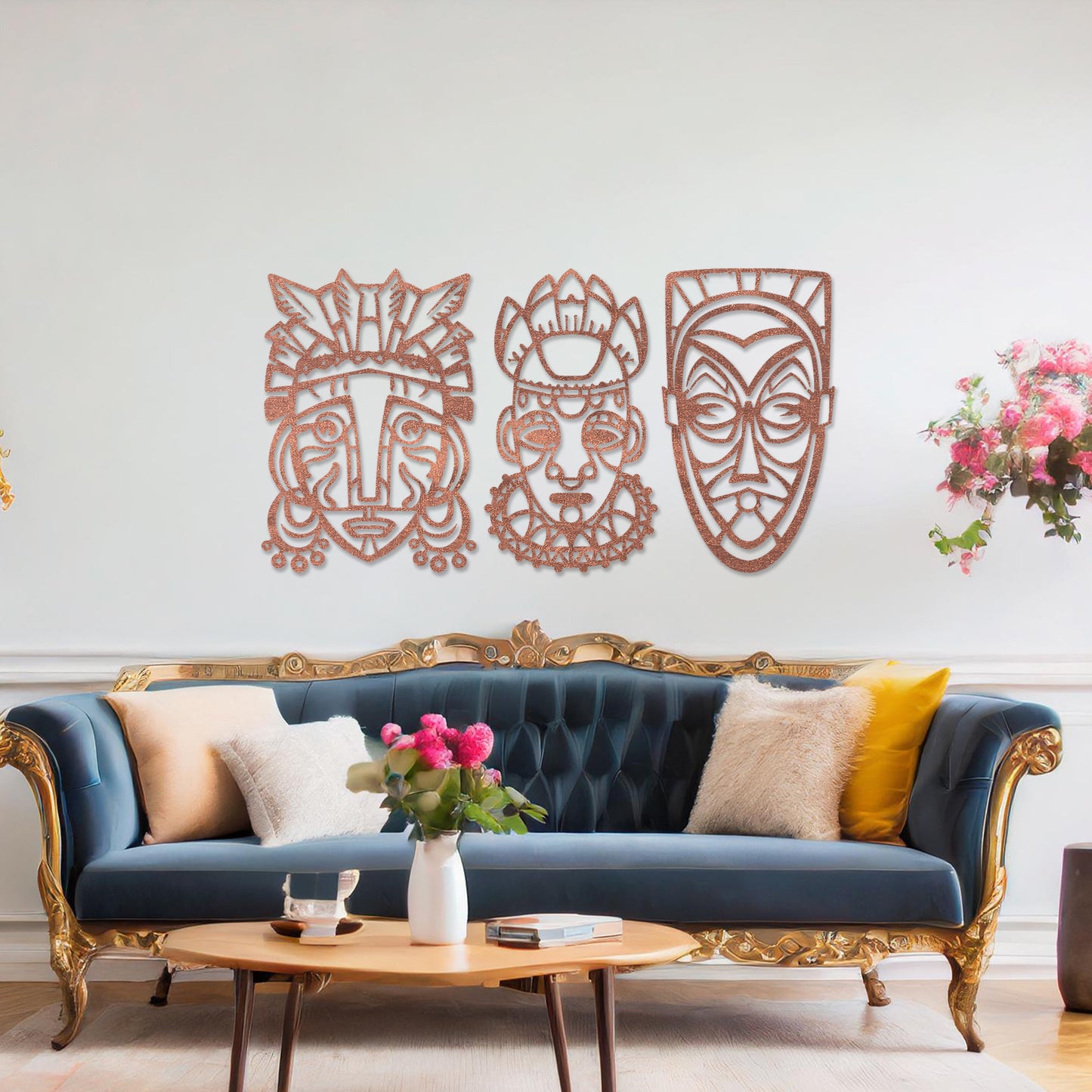 Indigenous Tribal Masks Wooden Wall Art Collection - Unique Cultural Decor