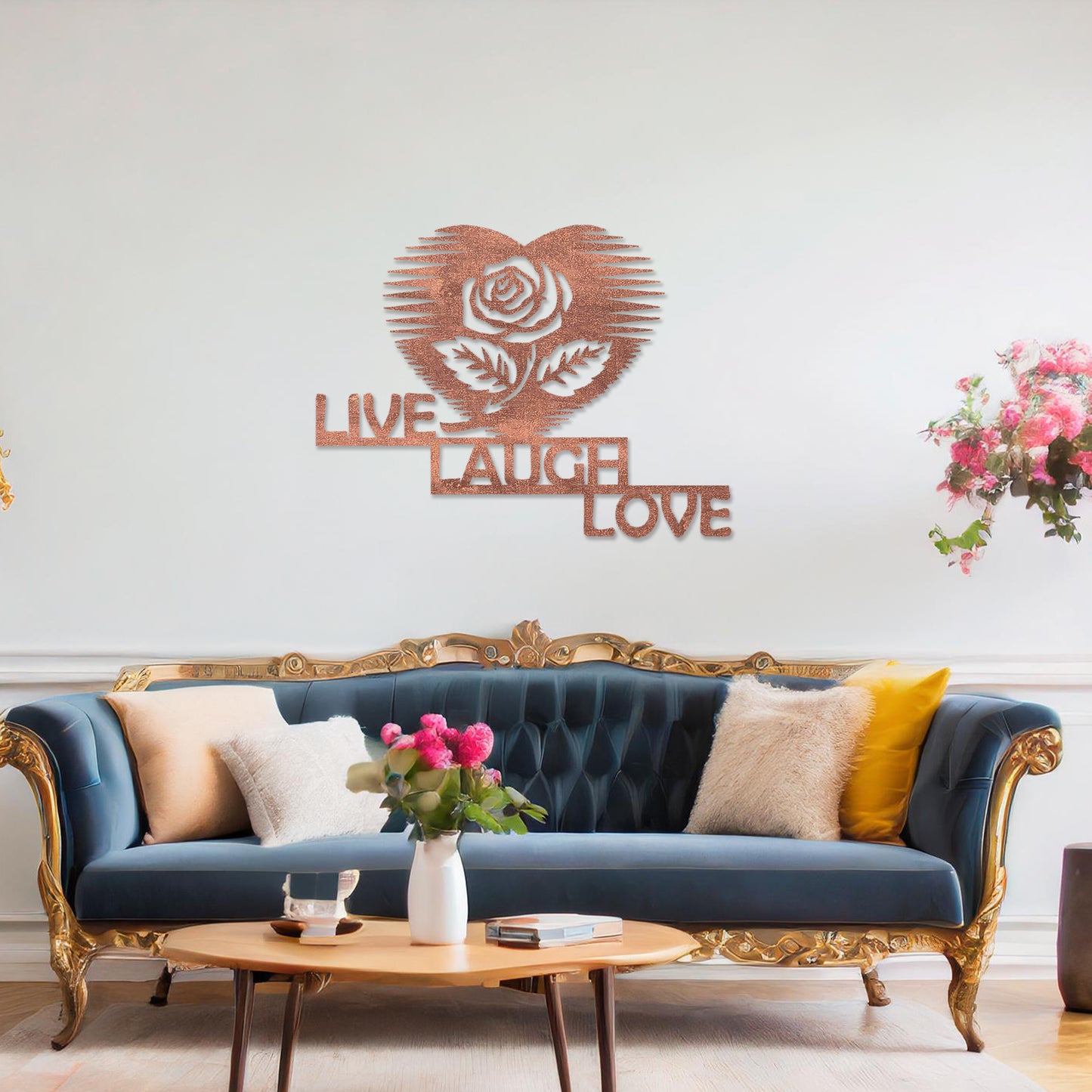 Live, Laugh, Love Rose Art - Heart Shaped Wooden Elegance for Wall Decor