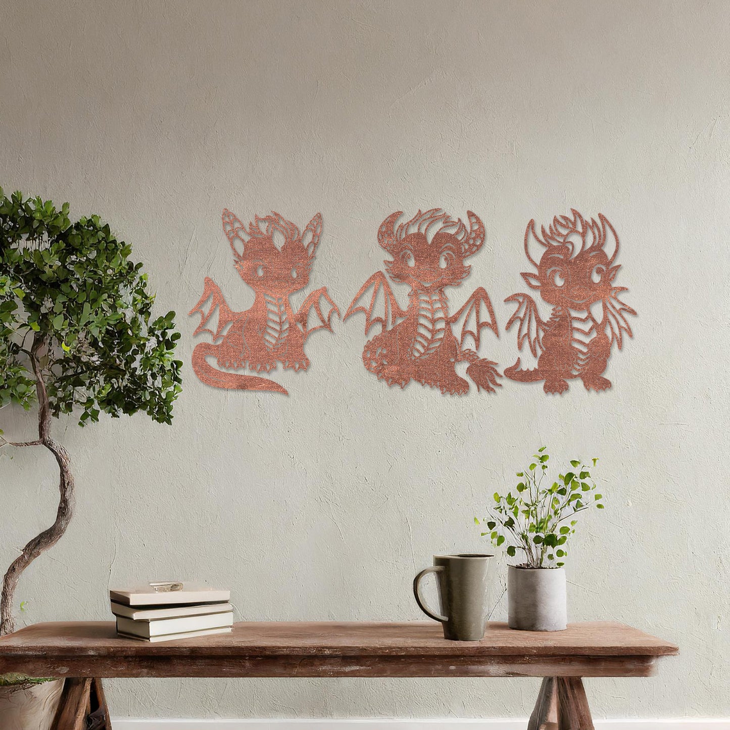 Adorable Dragon Trio Wooden Wall Art - Charming Wall Decor for Kids