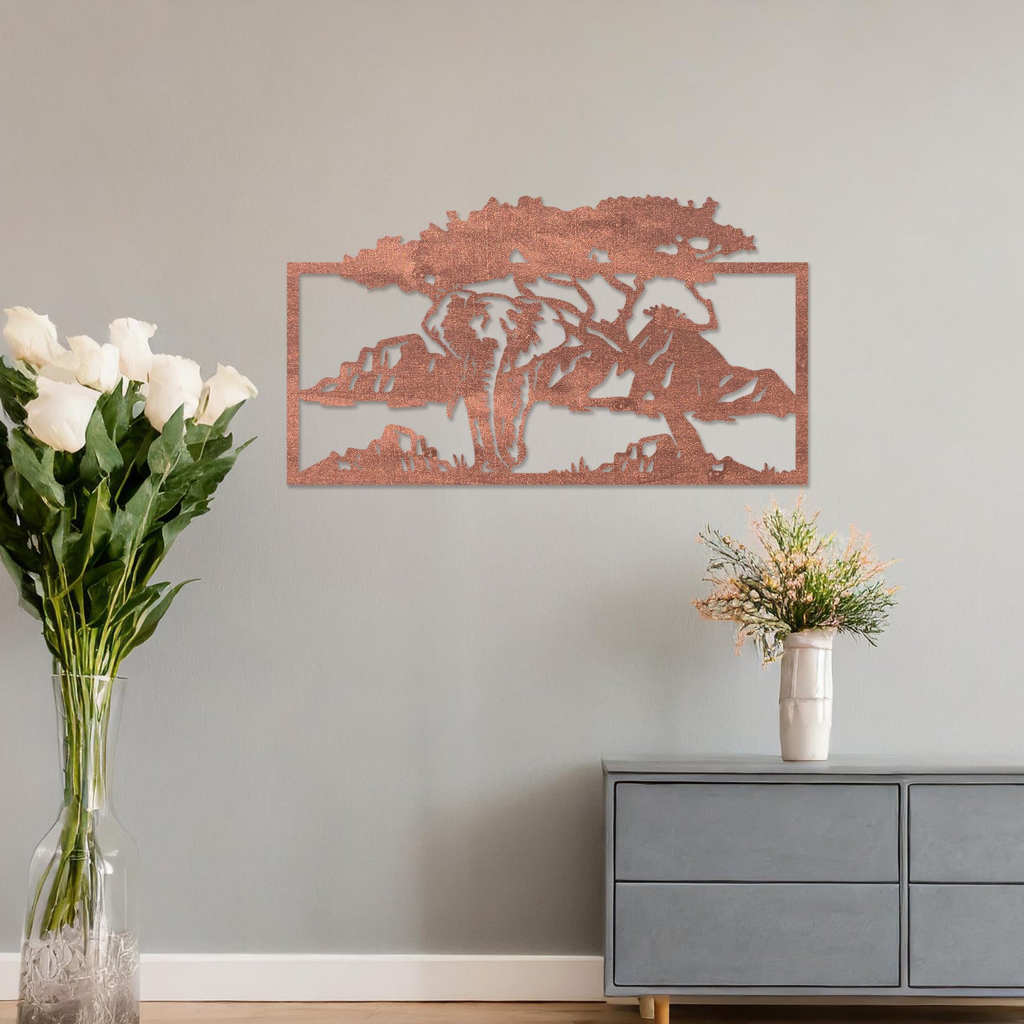 Modern African Elephant Wooden Wall Art - Serene Tree Setting Decor