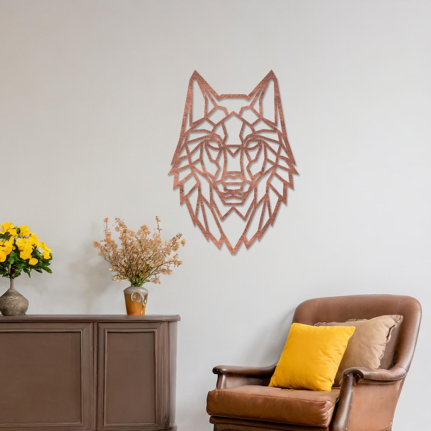 Geometric Wolf Wooden Wall Art - Abstract Animal Design, Contemporary Decor