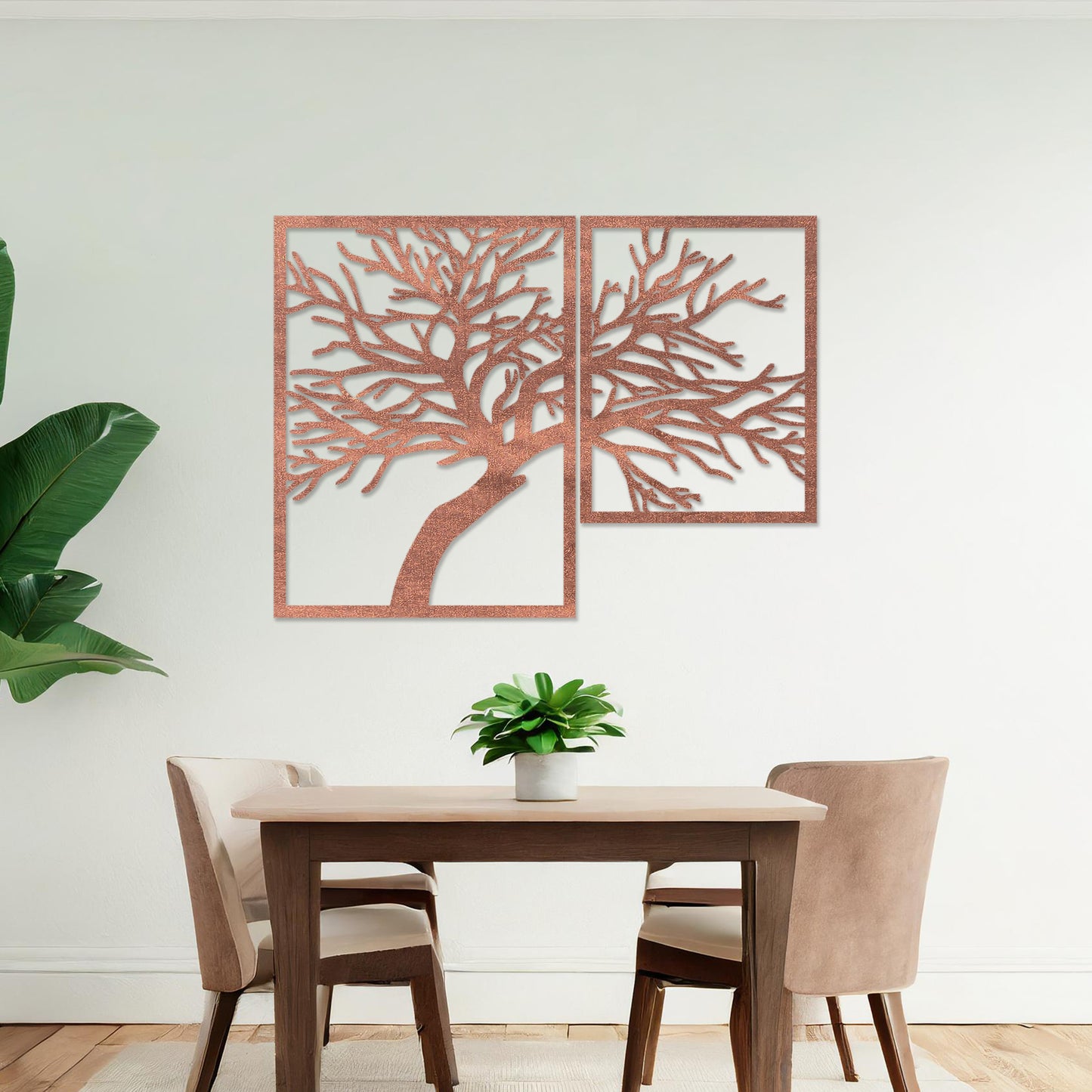 Wooden Tree Hanging Wall Art Modern 2 Panel Home or Office Decoration