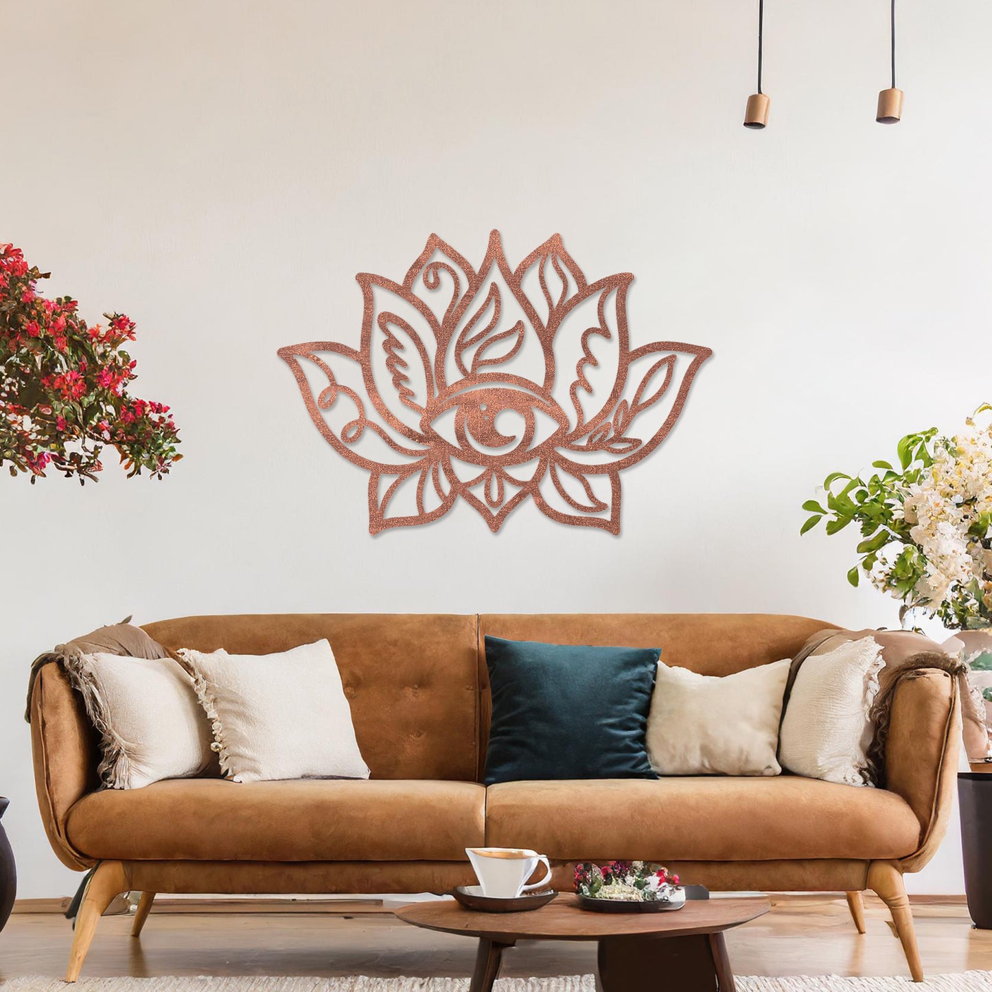 Spiritual Lotus and Eye Wooden Wall Art - Symbolic Floral Design Wall Decor