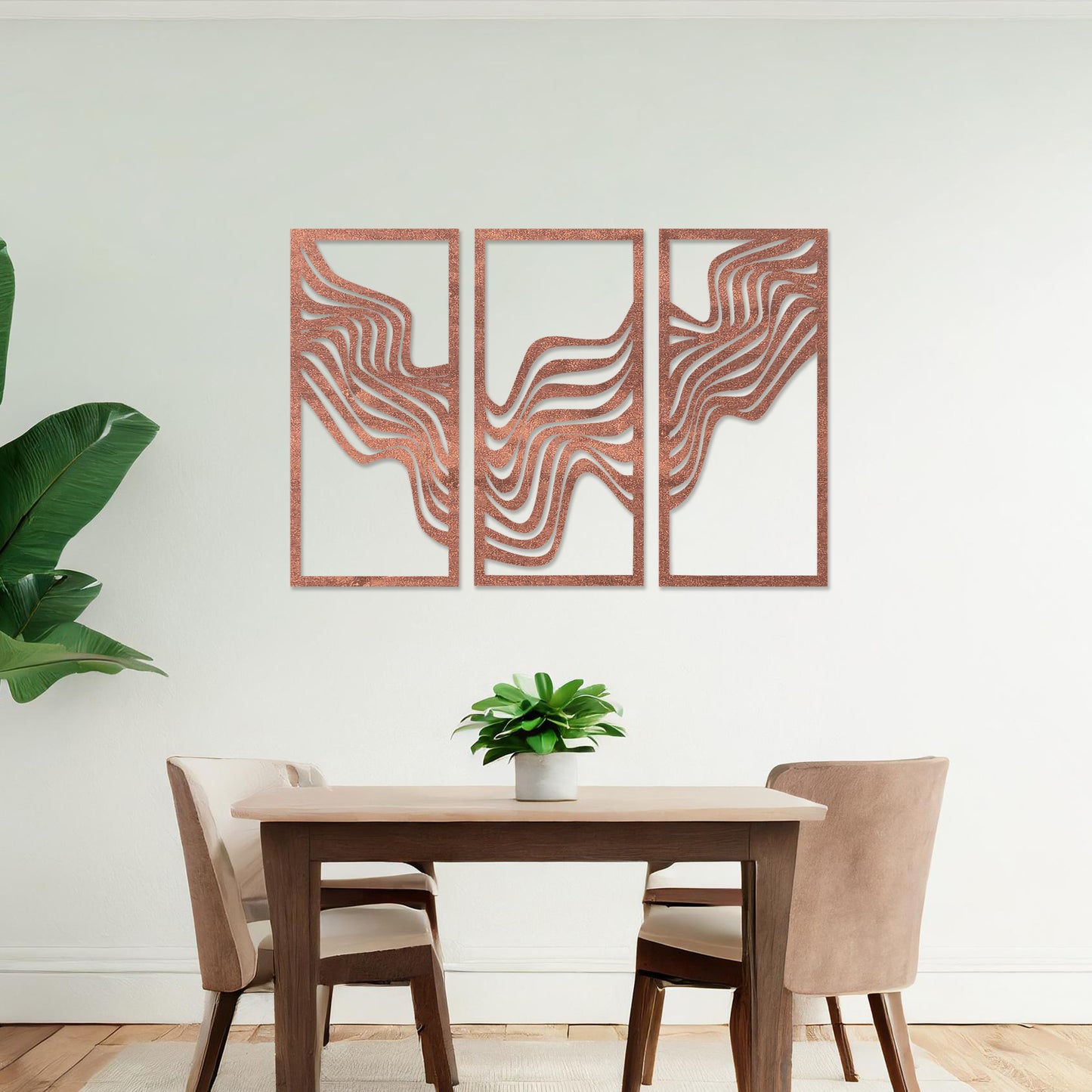 Wooden Abstract Waves Wall Art Set Hanging Modern Home Decoration