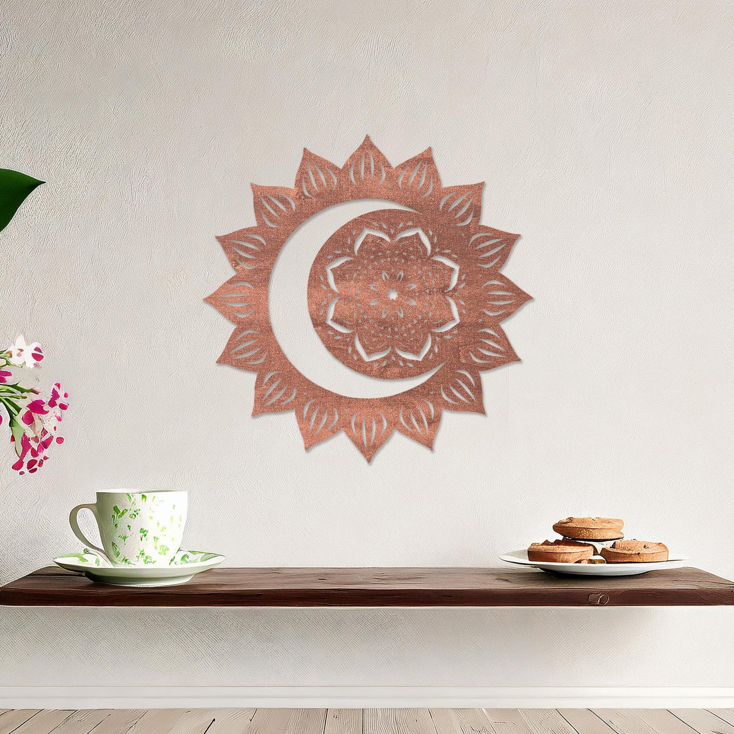 Celestial Harmony Sun Moon Mandala Wooden Wall Art - Bohemian Decor