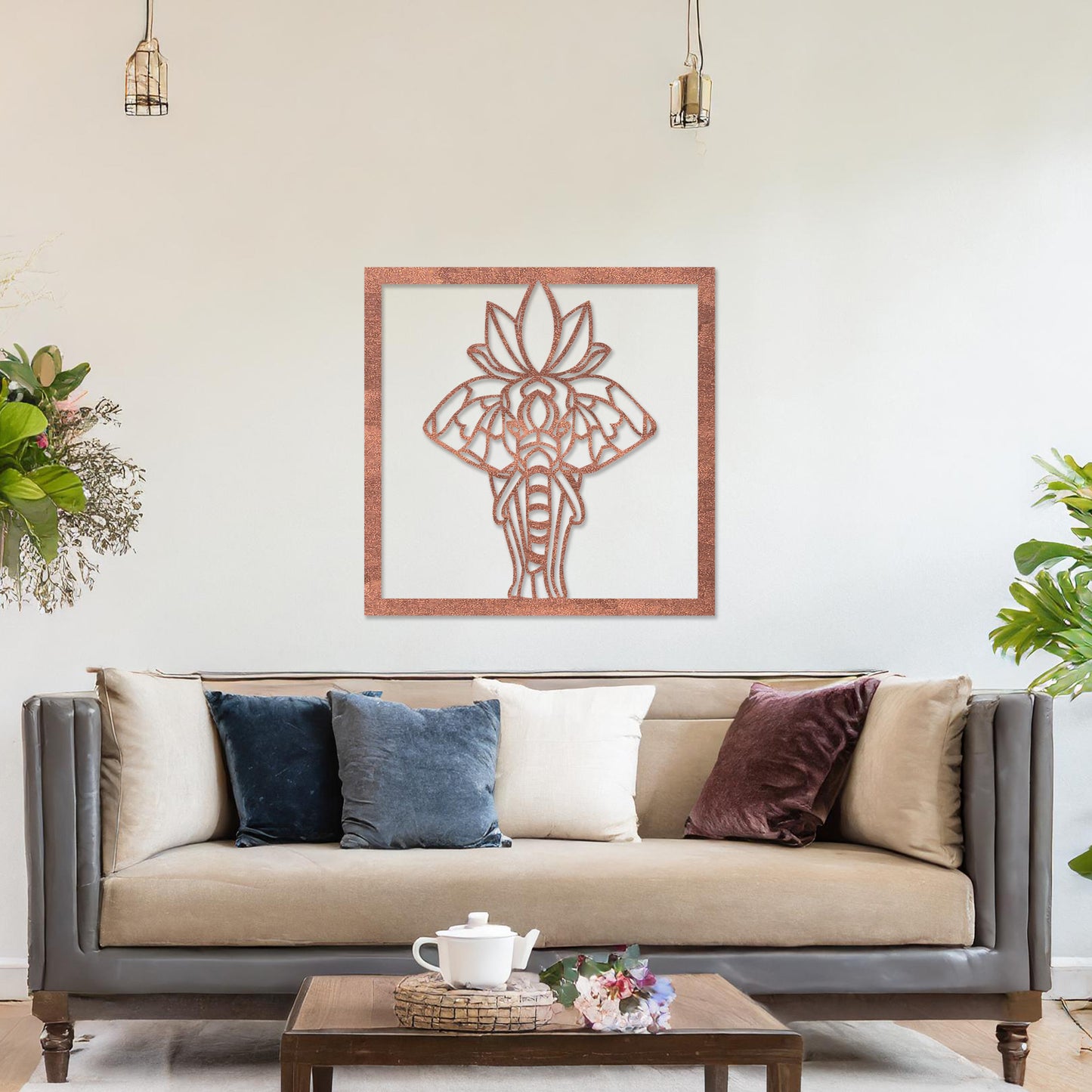 Spiritual Elephant Wooden Art - Hindu Symbol Wall Hanging Decor for Serenity