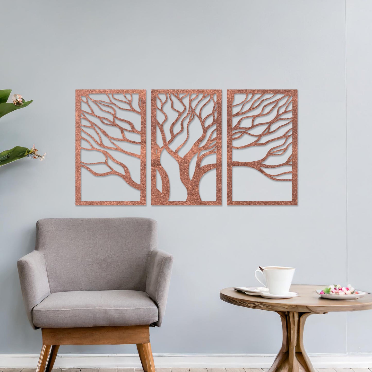 Abstract Tree Triptych Wooden Wall Art Set - Modern Forest Decor