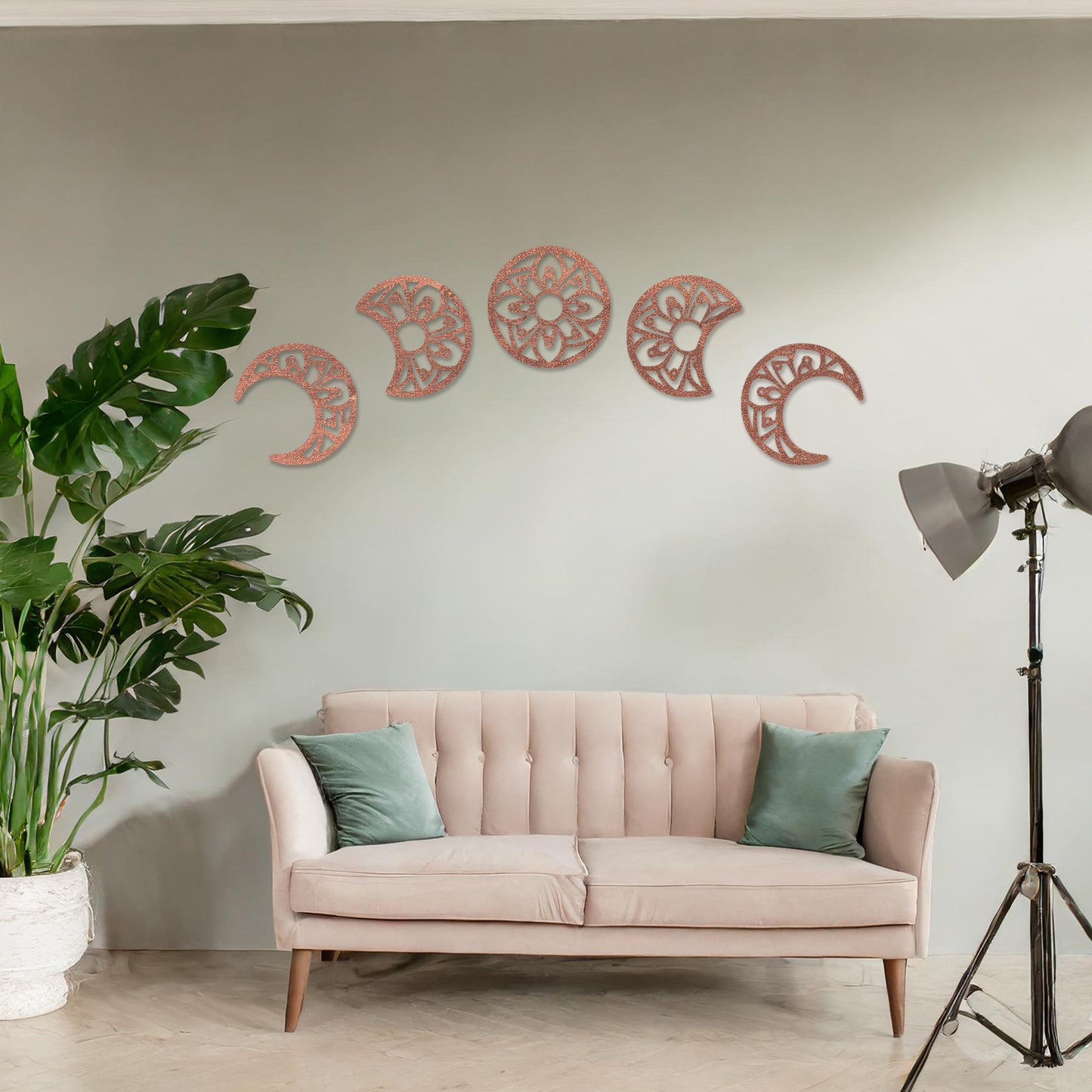 Mandala Moon Phases Wooden Wall Art - Spiritual Lunar Design for Living Room