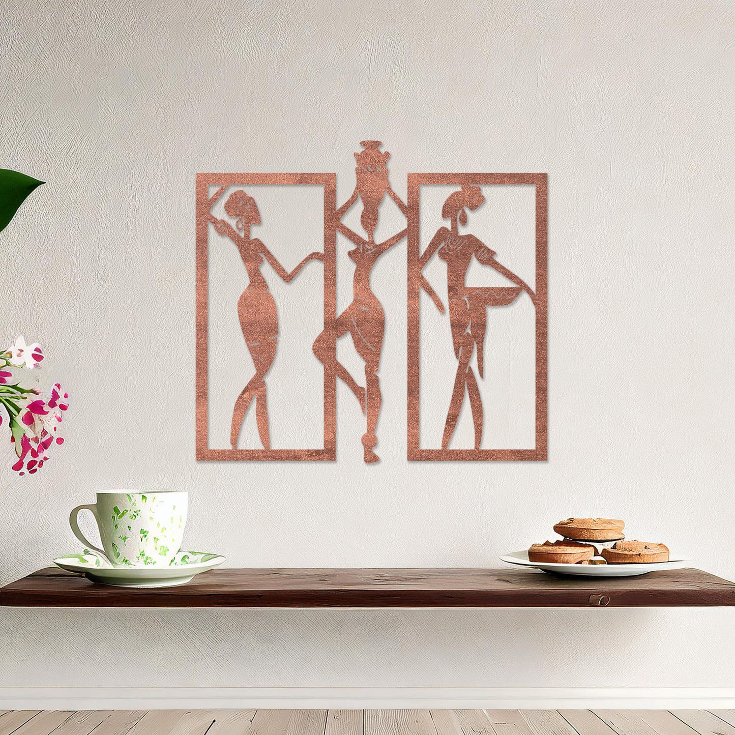 African Women Trio Wooden Wall Decor - Elegant Cultural Wall Art