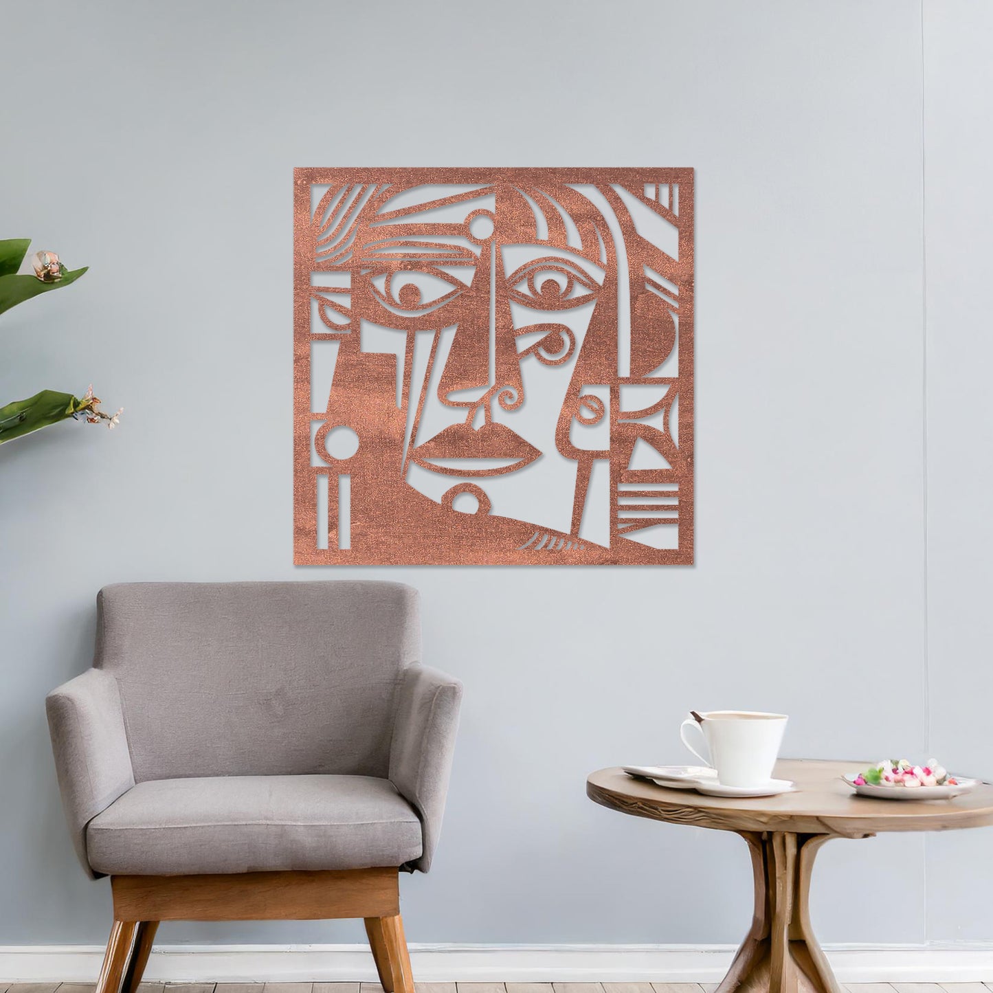 Cubist Abstract Face Wooden Wall Art - Modern Geometric Decor Panel