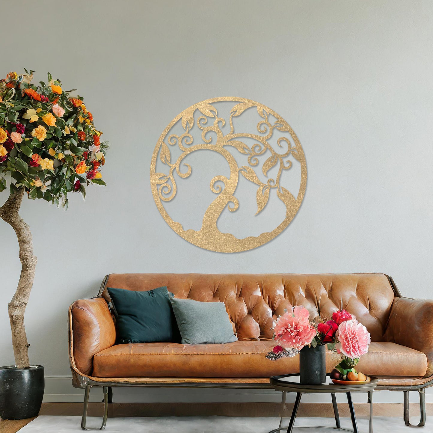 Wooden Tree of Life Wall Art Round Hanging Contemporary Living Room Art