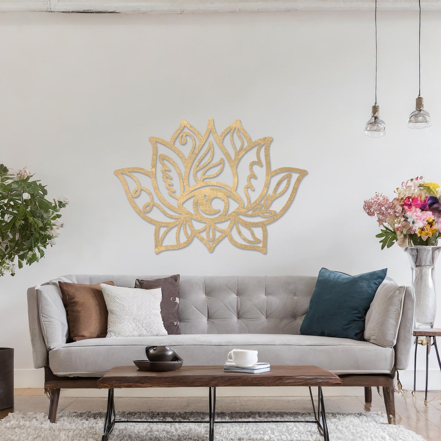 Spiritual Lotus and Eye Wooden Wall Art - Symbolic Floral Design Wall Decor