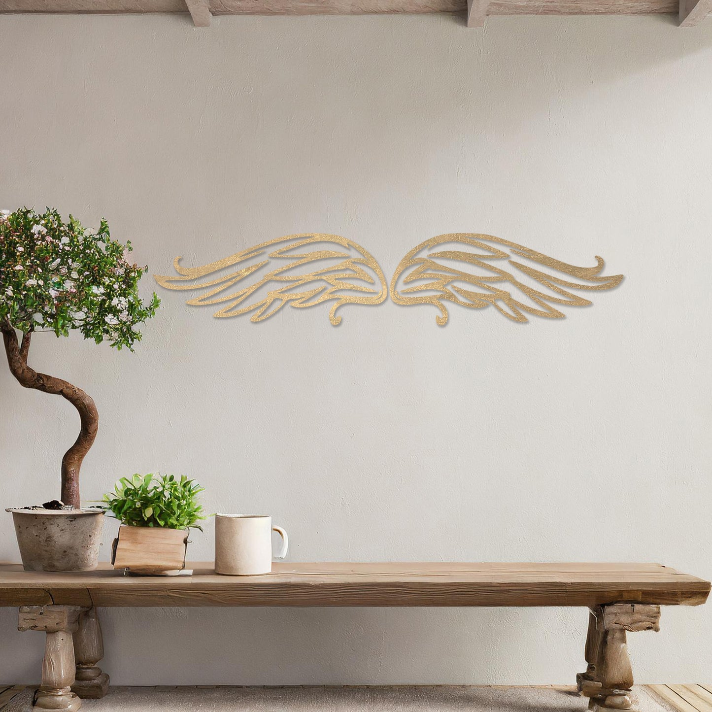 Angelic Feathered Wings Wooden Wall Art Set - Serene Bedroom Decor