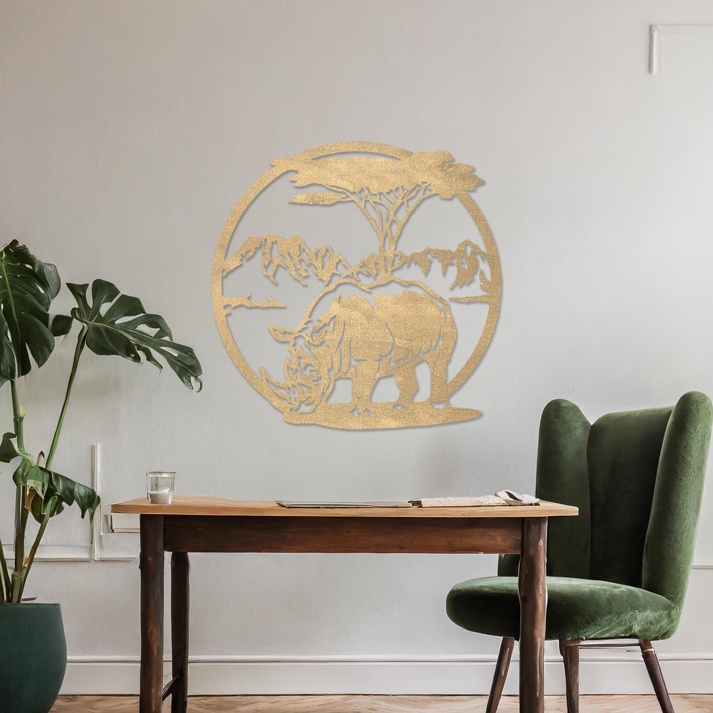 Wooden Rhino Wall Art Hanging Modern Contemporary Wall Art for Living Room