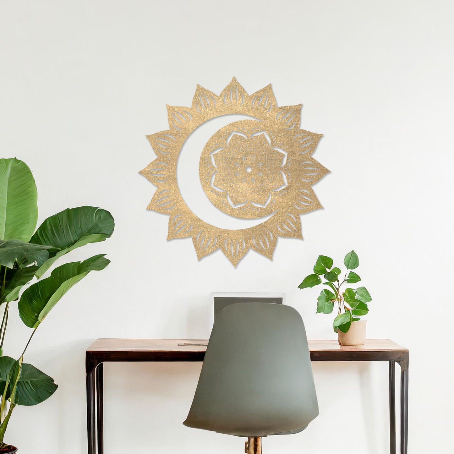 Celestial Harmony Sun Moon Mandala Wooden Wall Art - Bohemian Decor