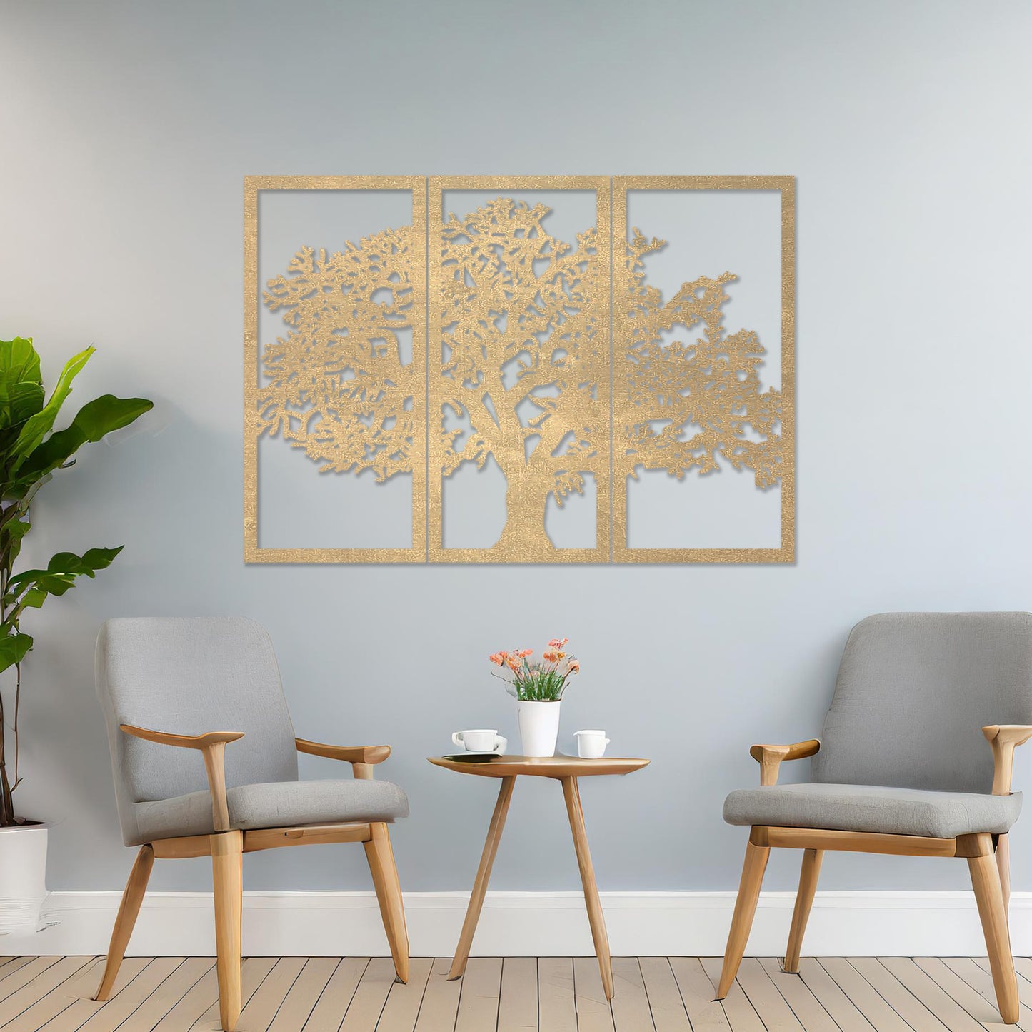 Wooden Tree of Life Wall Art Decor 3 panels Set for Home Office Decor