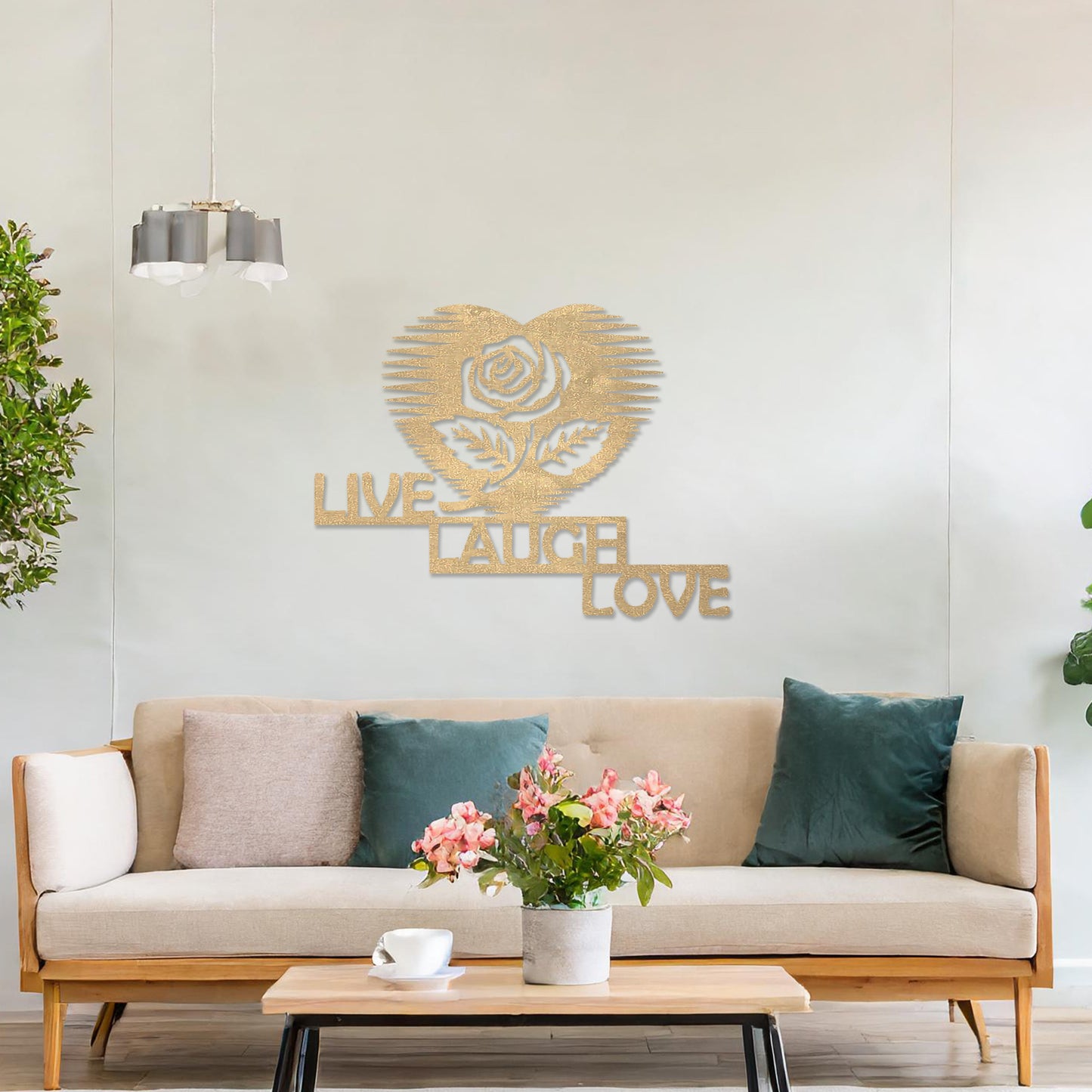 Live, Laugh, Love Rose Art - Heart Shaped Wooden Elegance for Wall Decor