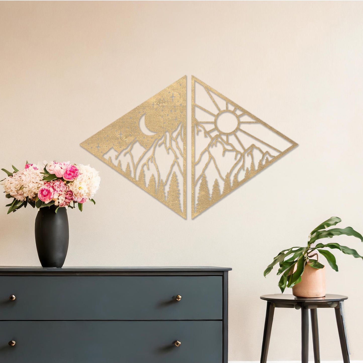 Wooden Sun and Moon Wall Art Hanging Modern Contemporary Wall Art Set