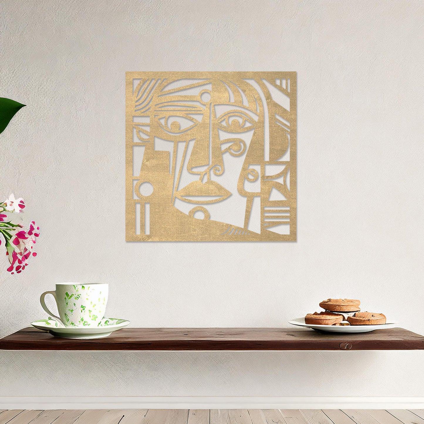 Cubist Abstract Face Wooden Wall Art - Modern Geometric Decor Panel