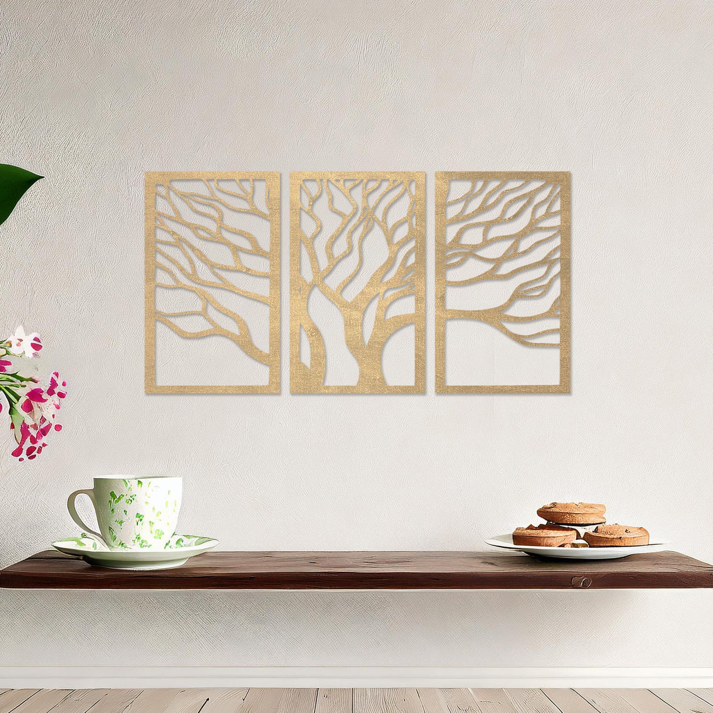 Abstract Tree Triptych Wooden Wall Art Set - Modern Forest Decor