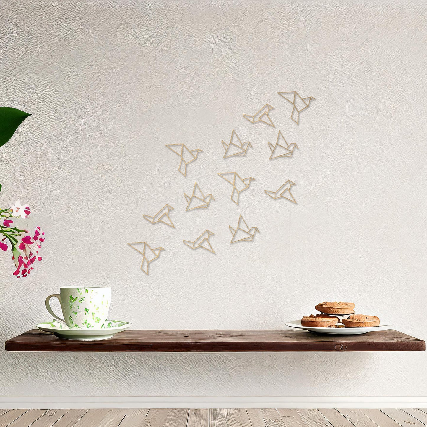 Geometric Flock of Birds Origami Cranes Modern Decoration Wooden Wall Art