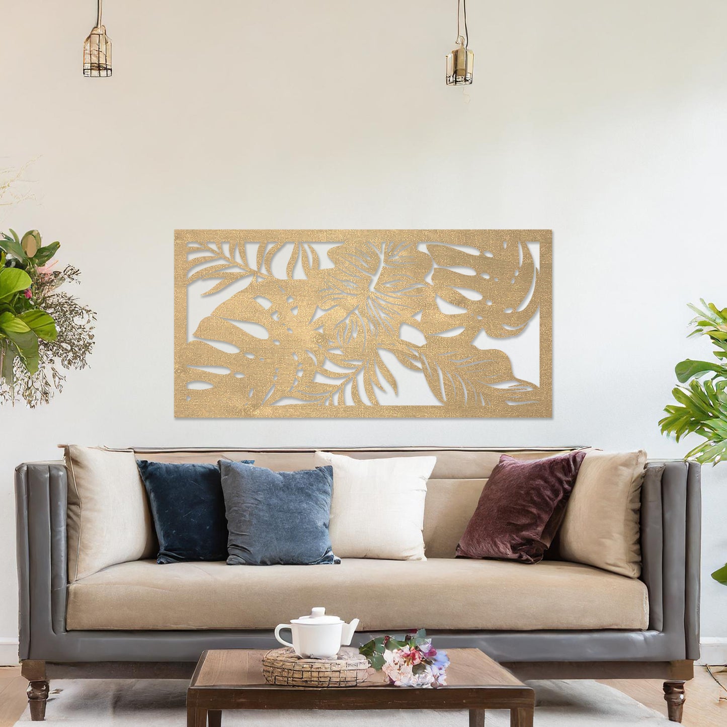 Wooden Wall Art Tropical Leaves Hanging Nature Themed Living Room Home Art