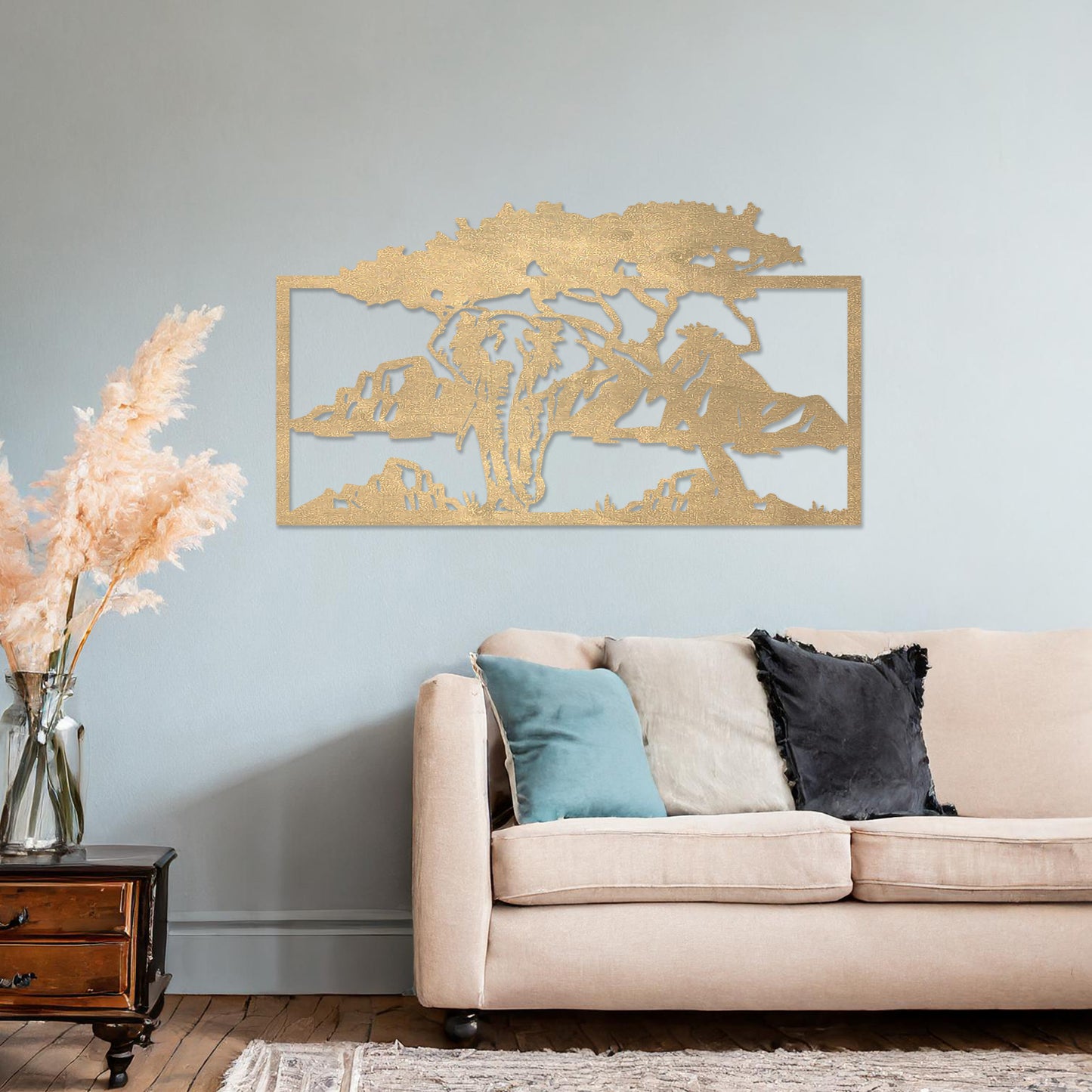 Modern African Elephant Wooden Wall Art - Serene Tree Setting Decor